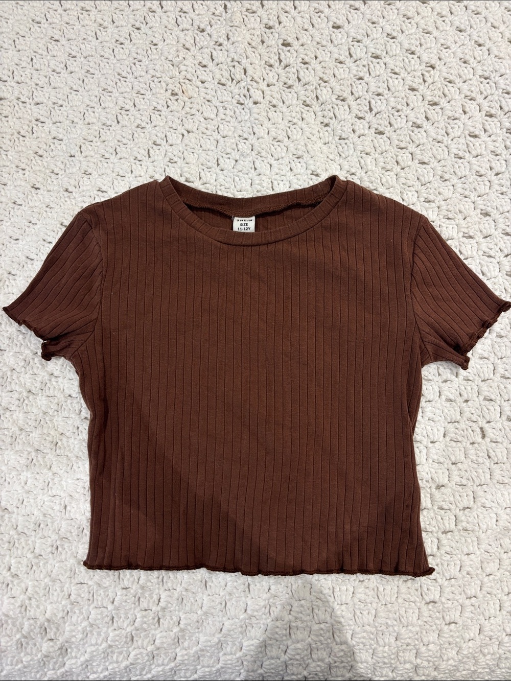 SHEIN Brown Ribbed Short Sleeve Crop Tee